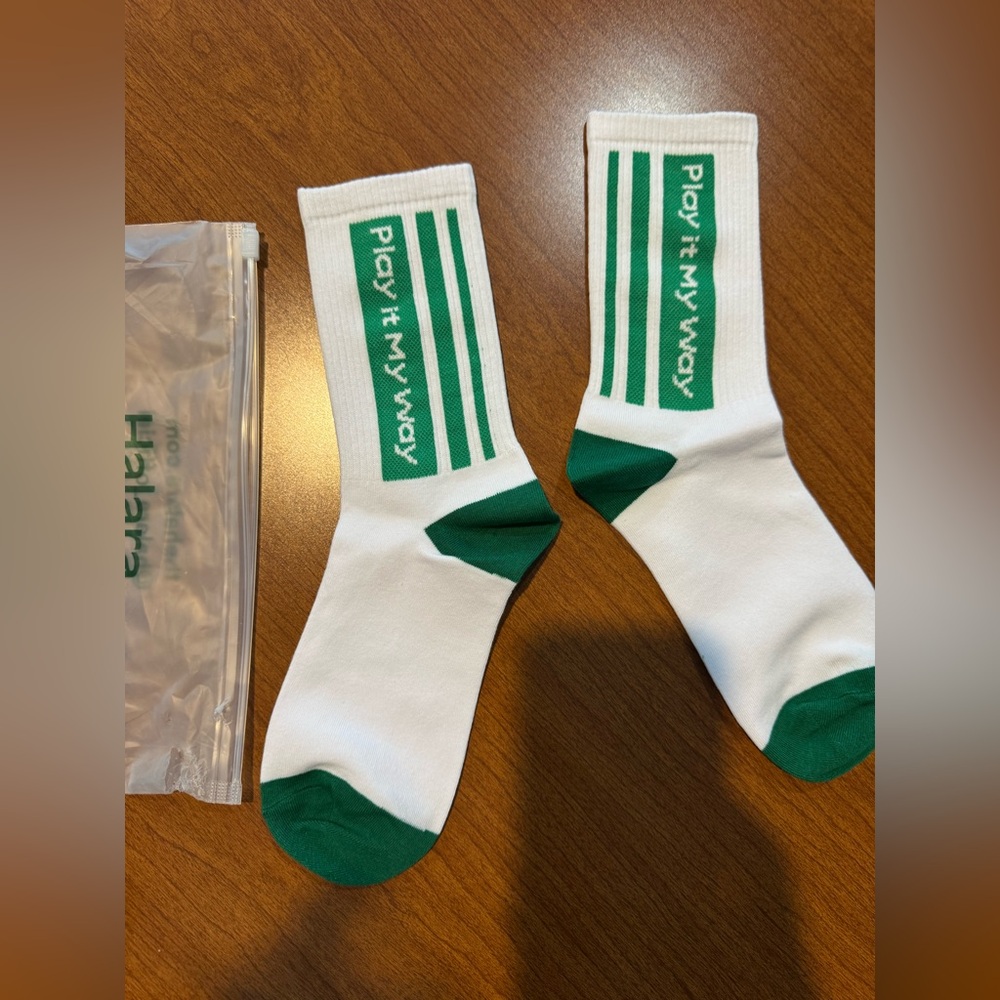 HALARA White and Green Athletic Socks Crew Length